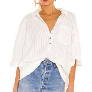 Free People WE THE FREE Size Small Ava Oversized Shirt Slouchy White Boxy